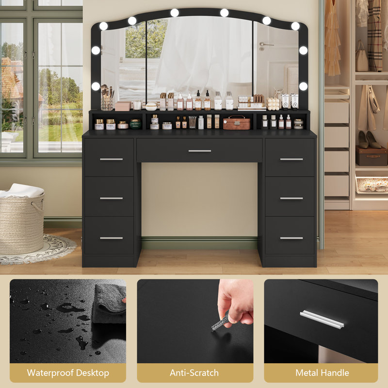 Beaconfield Vanity Set with Led Lights and Mirror, Black