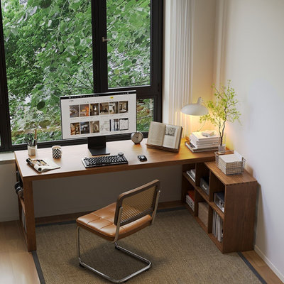 Brown Rectangular Solid Wood desk