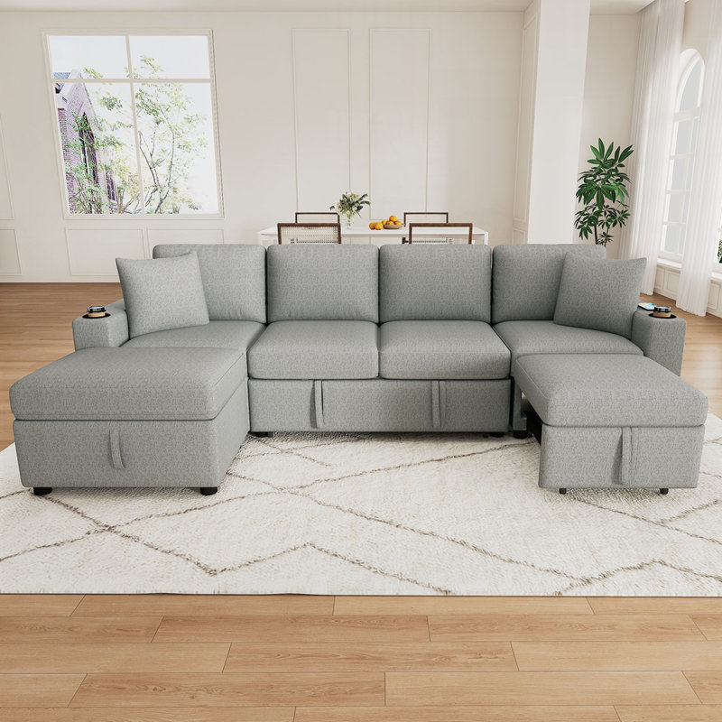 109.1" Sectional Sofa Convertible Sofa Bed, Gray