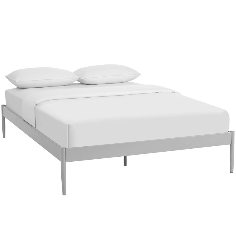 Elsie Brown Queen Upholstered Metal Frame Bed with Slats