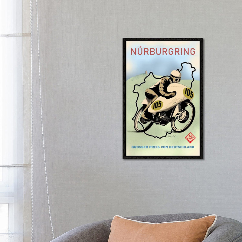 Nurburgring Motor Racing 1949 by Mark Rogan - Print on Canvas, Black Framed, 66.04cm H x 45.72cm W x 3.81cm D