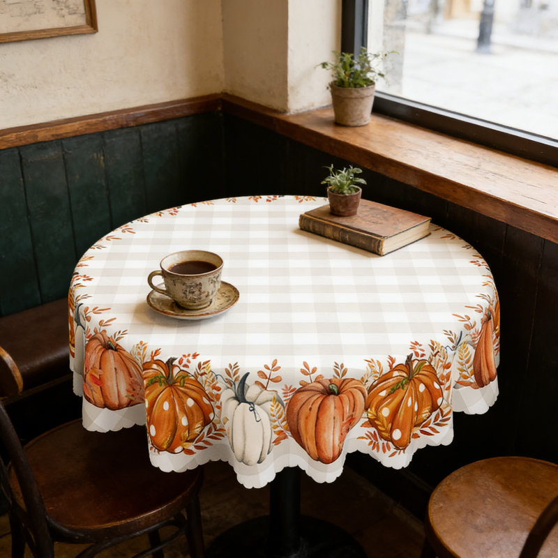 Autumn-Winter Tablecloth 152x152cm Round Autumn-Winter Holiday Patterns Party Picnic Dinner Party Decorative Table Cover