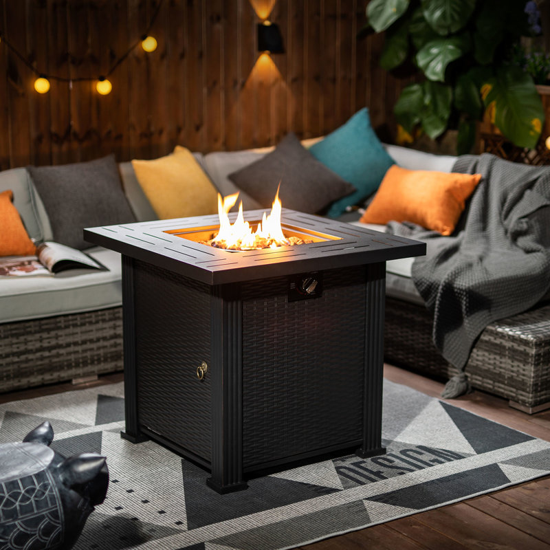 Foyer au gaz carré de 28 po, corps en acier, propane, hauteur du produit 23,49 po, table non carrée, gaz propane, profondeur et largeur de 28,75 po, couvercle