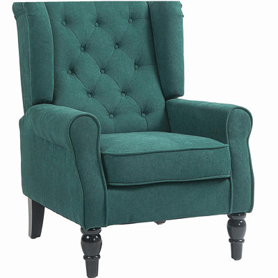 Fauteuil d'appoint capitonné à dossier haut HOMcom, avec accoudoirs rembourrés arrondis et siège rembourré épais, vert foncé