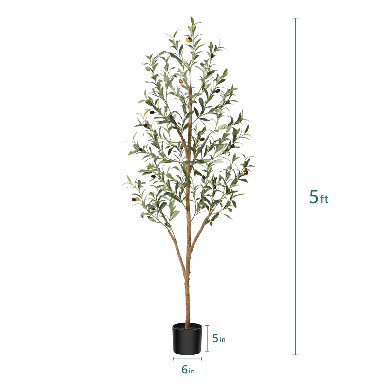 Olive artificielle Adcock en pot avec des feuilles réalistes et un tronc naturel, H 59 po x l 25 po x P 25 po, 2