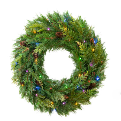 Faux Lighted Pine 30'' Wreath