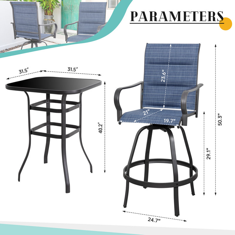 Ensemble de bar patio 3 pièces, Bleu