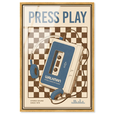 Décoration rétro pour chambre d'étudiant : Walkman Nostalgia, impression acrylique encadrée par Art Remedy, cadre doré, 24 x 36 pouces