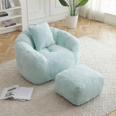 Fauteuil à billes surdimensionné en fausse fourrure de ton bleu 1 pièce Living Room Gaming & Reading