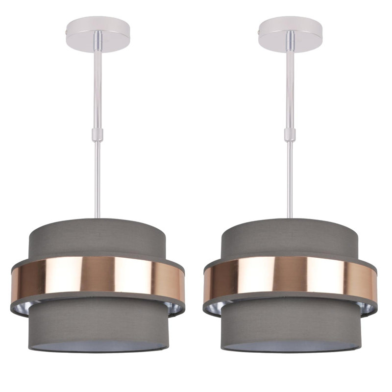 Hafford Fabric Semi Flush Mount, Grey/Brush Copper