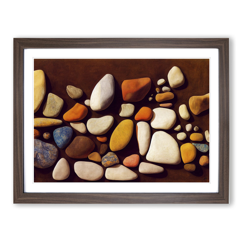 Fabulous River Pebbles - Single Picture Frame Painting, 46cm H x 64cm W x 2cm D, Walnut
