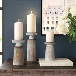 Mango Wood Handmade Minimalistic Bell Shaped Pillar Decorative  Candle Holder Set