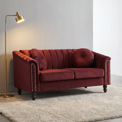 60" Burgundy Velvet Loveseat Sofa