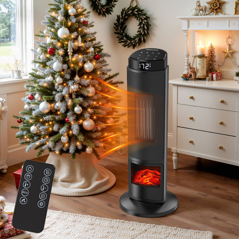 23" Portable Indoor Space Heater With Remote, Thermostat, 7 Light Modes, 70° Oscillation & 12H Timer, Black