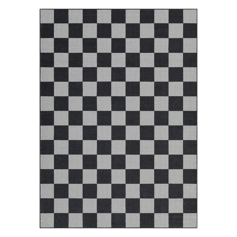 Tapis multicolore à carreaux lavable avec envers antidérapant, Noir, 5 x 7 pi
