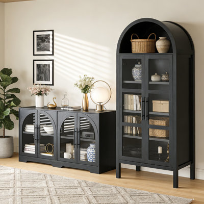 Buffet rustique 2 pièces et armoire arquée, armoire de cuisine en bois, avec rangement et tablettes réglables pour la salle à manger, le salon