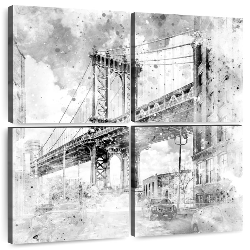 Lilie NYC Manhattan Bridge - monochrome, H 26 po x l 26 po