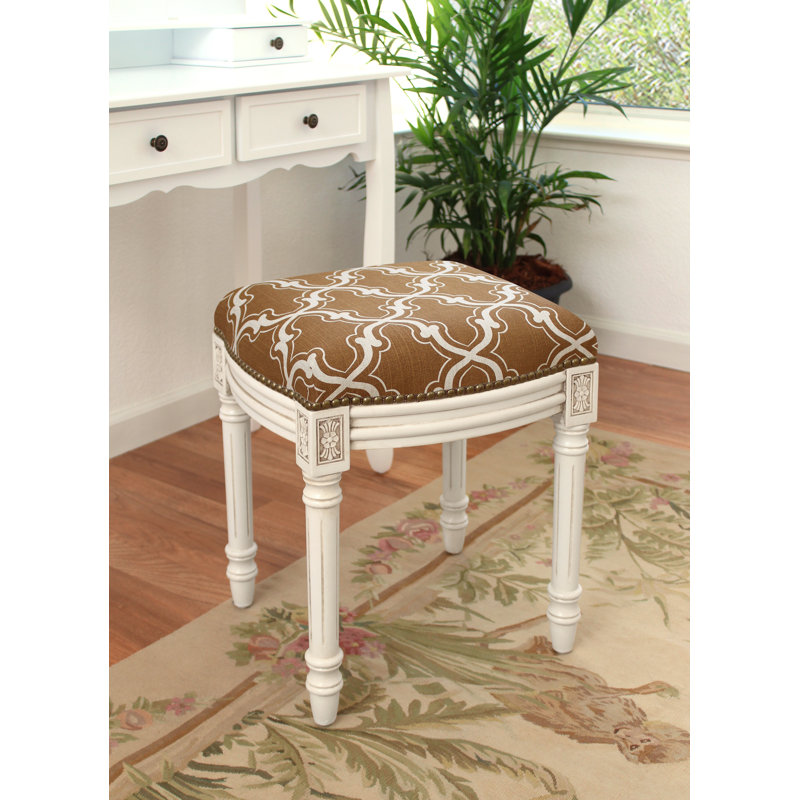 Tabouret de coiffeuse en bois massif Polizzi, Caramel