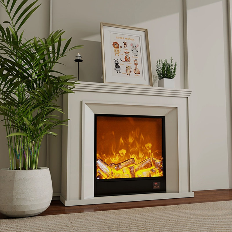Foyer électrique blanc en bois massif, H 39,37 po x l 47,24 po x P 13,78 po