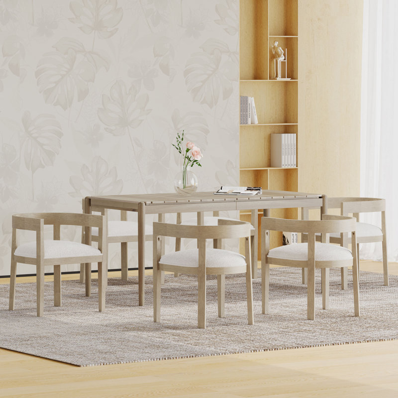 6 - Person Solid Wood Solid Wood Top Four Leg Dining Set, Almond