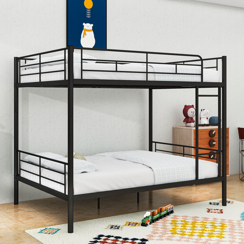Bunk Bed With Ladder And Guardrails, Black, Full over Full