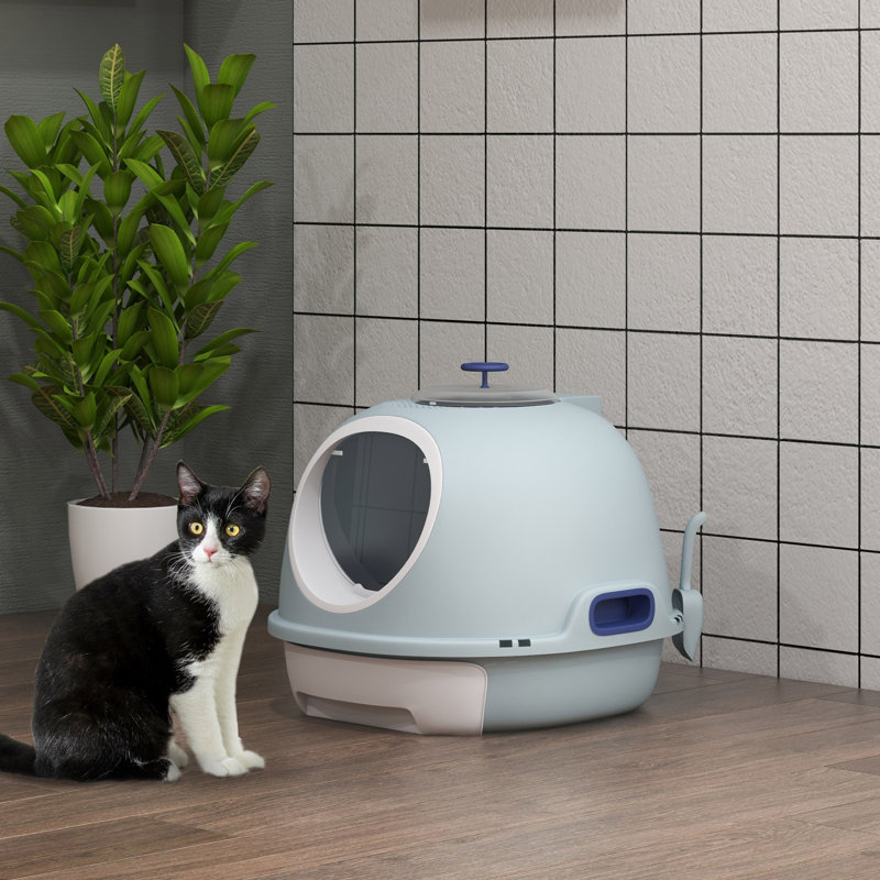 Bac à litière couvert, bac à litière avec couvercle pour chats, Bleu