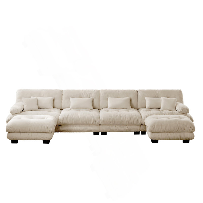 Canapé-lit Cloud Canapé avec 2 repose-pieds et canapé-lit modulaire en chenille 3 places, H 35,4 po x l 133,8 po x P 36 po