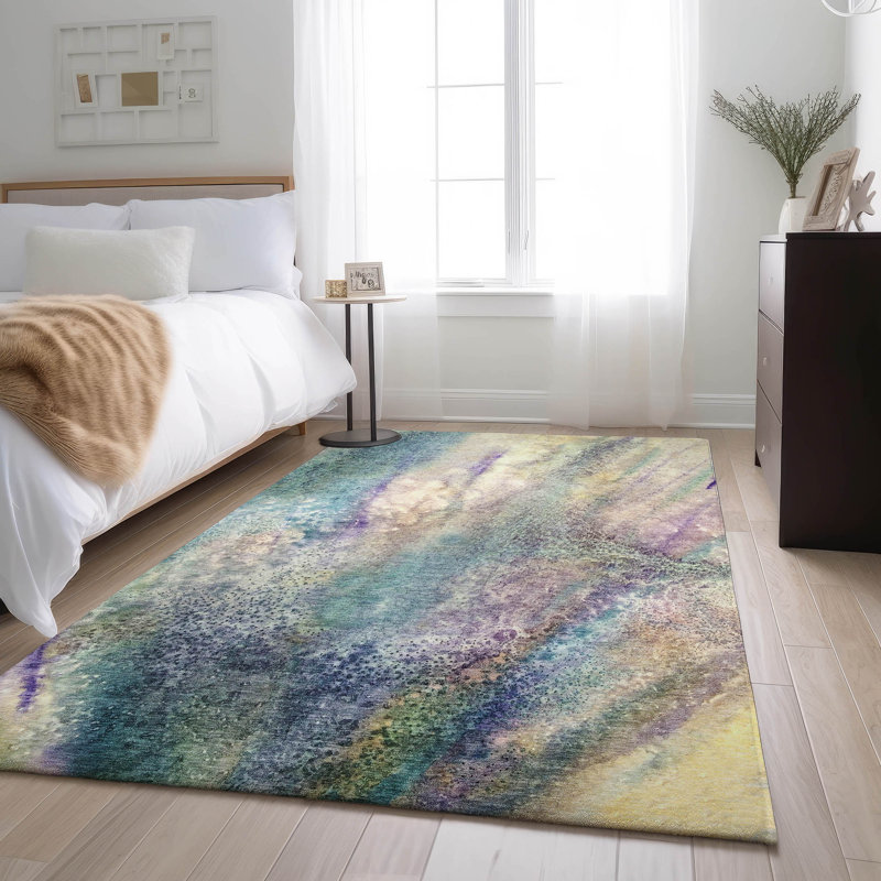 Premium Machine Washable Cerrito AMF505 Blue Rug, Rectangle 8' x 10'