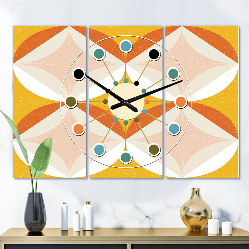 Très grande horloge murale rétro abstraite Mid-Century