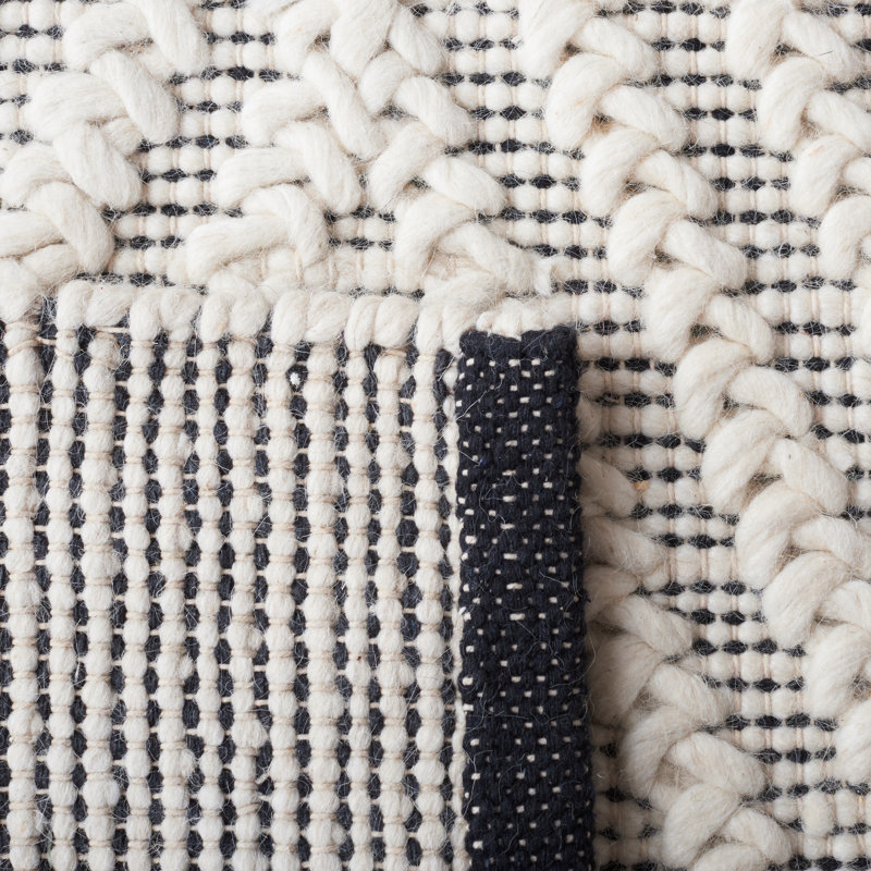 Meudon Natura Flat Weave Wool/Cotton Chevron Rug in Black/Ivory, Rectangle 9' x 12'