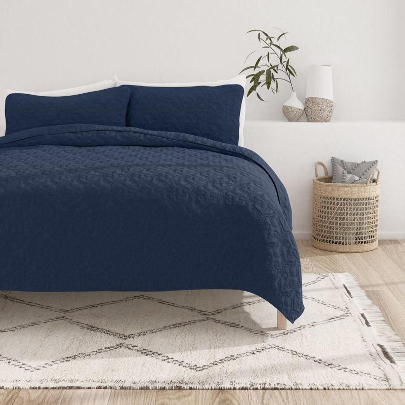 Navy Twin Microfiber Quilted Coverlet Set for Kids