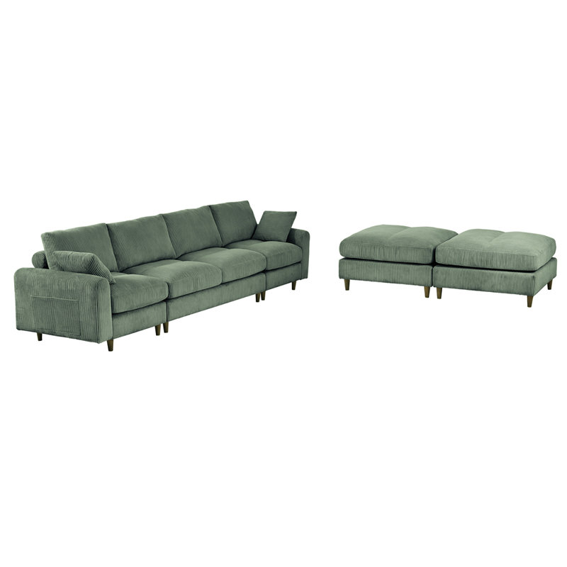 Canapé modulaire en U convertible avec coussins, Velours côtelé vert olive