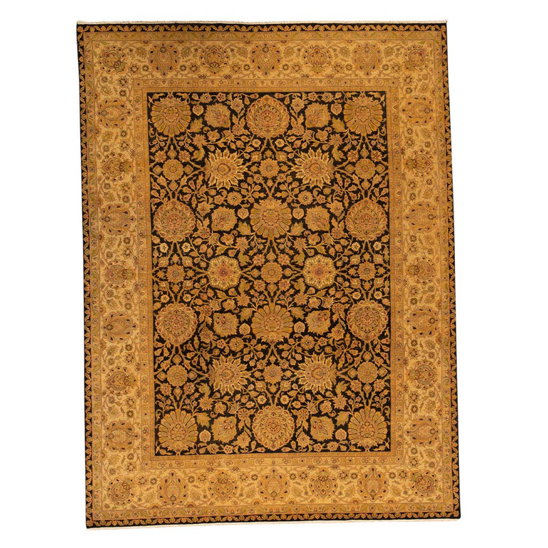 Tapis noir / brun noué à la main, Rectangle 9 pi x 12 pi 1 po