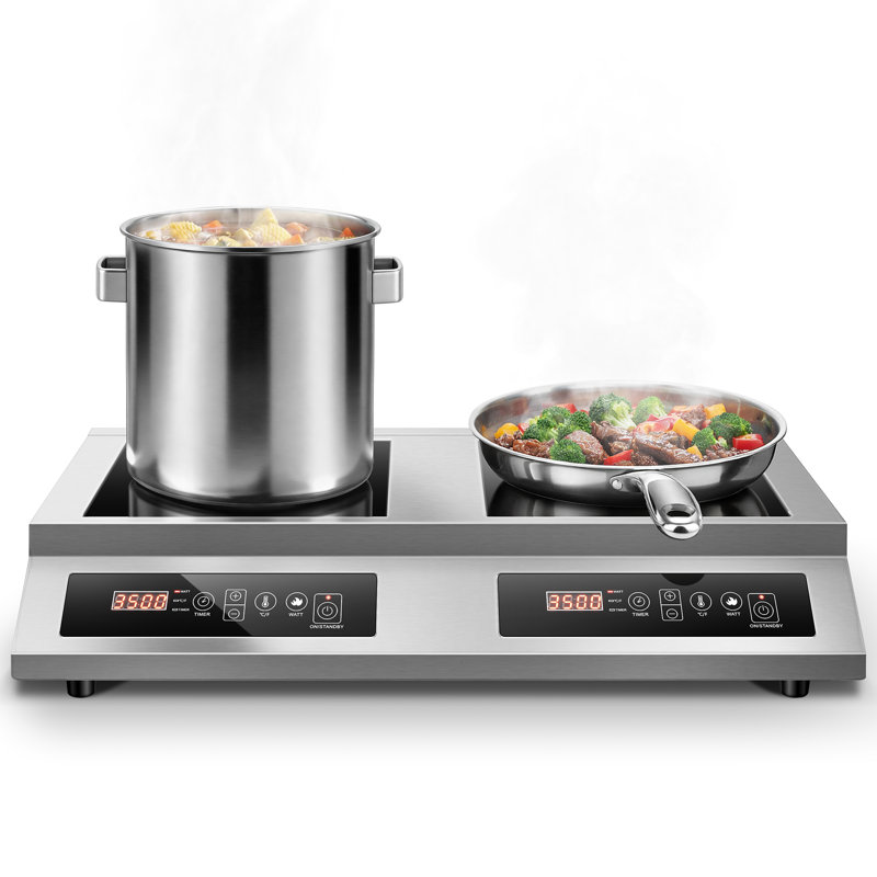 Plaque de cuisson à double brûleur à induction commerciale, contrôle tactile, 7 000 W, 10 niveaux de température, protection contre la surchauffe