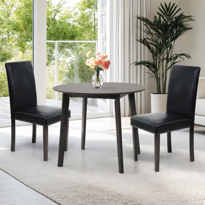 Ensemble de table de salle à manger 3 pièces, 2 chaises rembourrées en bois massif de style classique avec table de salle à manger ronde