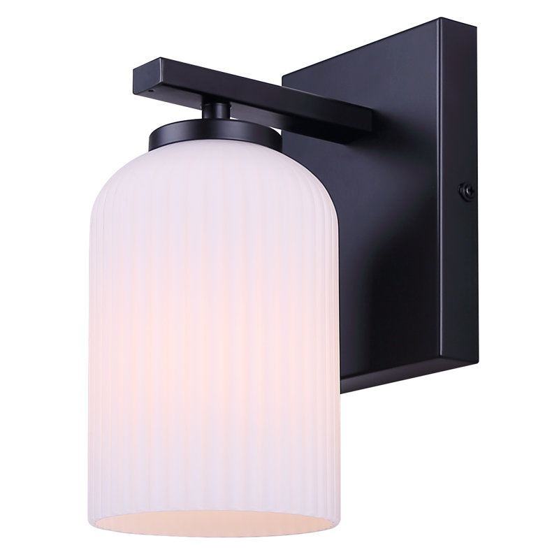 Applique murale / meuble-lavabo Brunt 1 L, finition noir mat avec verre opale nervuré, 60 W, Noir mat