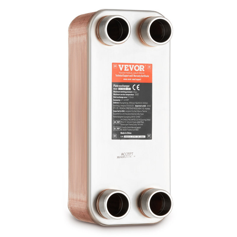 Heat Exchanger, 5"X 12" 30 Plates Brazed Plate Heat Exchanger, Copper/316L Stainless Steel Water To Water Heat Exchanger For Floor Heating, Water Heating, Snow Melting, Beer Cooling