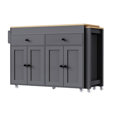 Kitchen Island With 4 Door Cabinet & Extendable Tabletop - Grey Metal Panel Dining