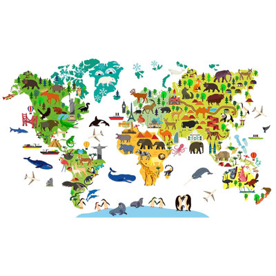 Premium Peel & Stick Wall Mural - Animal World Map