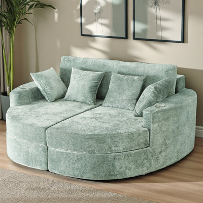 Full-compressed Curved Chaise Lounge Sofa With 4 Throw Pillows And 2 Cup Holders