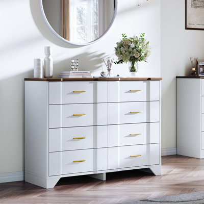 Commode 8 tiroirs Farmhouse pour la chambre à coucher, commode en bois, 8 commodes pour le placard, commode de rangement incurvée pour commode pour chambre à coucher, salon, couloir et entrée