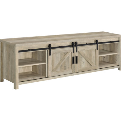 Distressed Pine 2-Door Tv Stand For Primary Living Space, 70 - 79 Inches Fit, Sliding Doors, Two Spacious Drawers, Rustic Appeal, Space Design, 23.5 Height, 78.95 Width Finish Engineered Wood Stand,