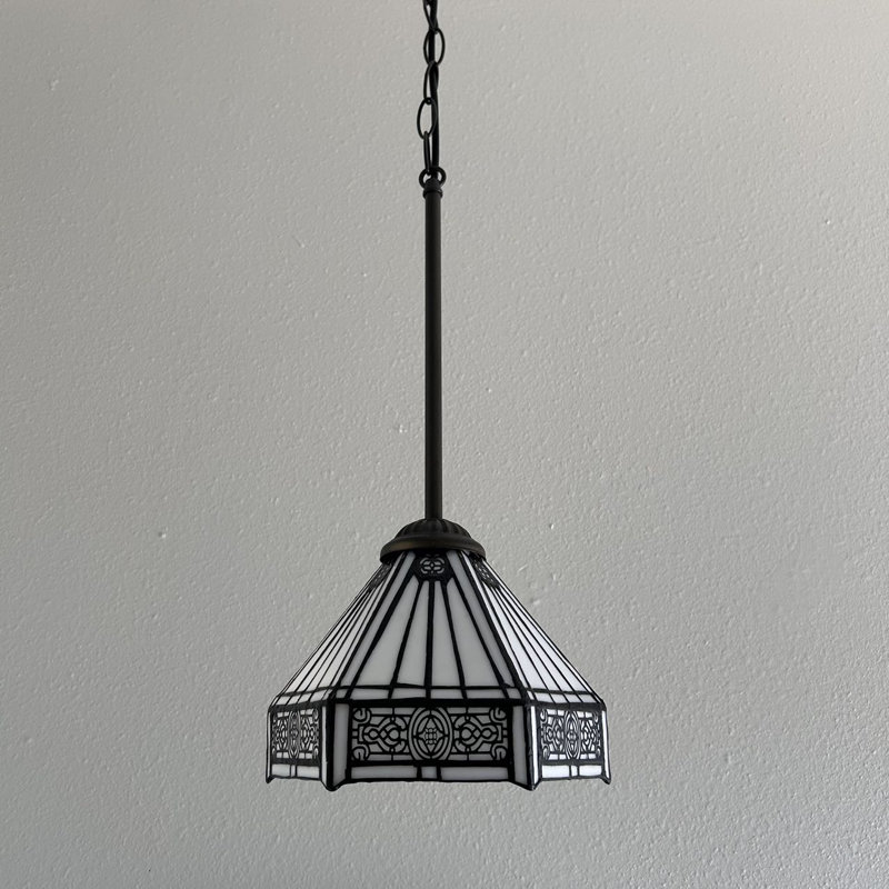 Simonson Tiffany Mini Hanging Lights White Stained Glass Hexagon LED Bulb Included 8”W*8”D*60”H