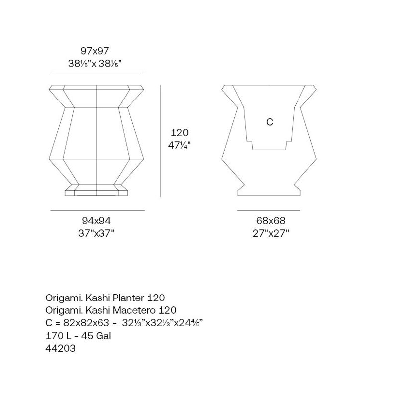 Origami - Kashi Planter, Gray, 47.25" H x 37.25" W x 37.25" D
