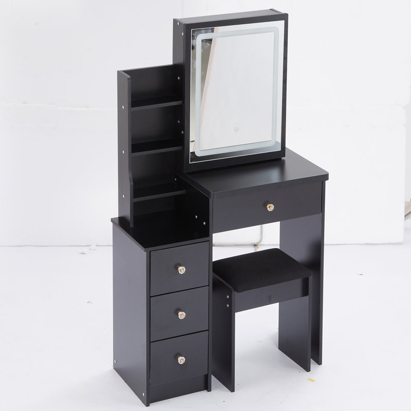 Ensemble de meuble-lavabo 29,2 po avec tabouret de chevet et tabouret, Noir