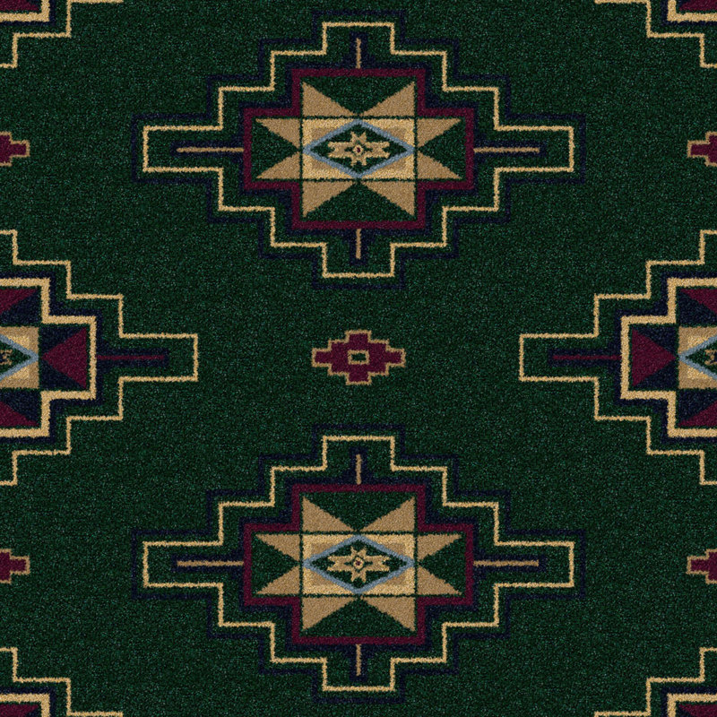 Alminus Signature Prairie Star Emerald Southwestern Area Rug, Round 7'7"
