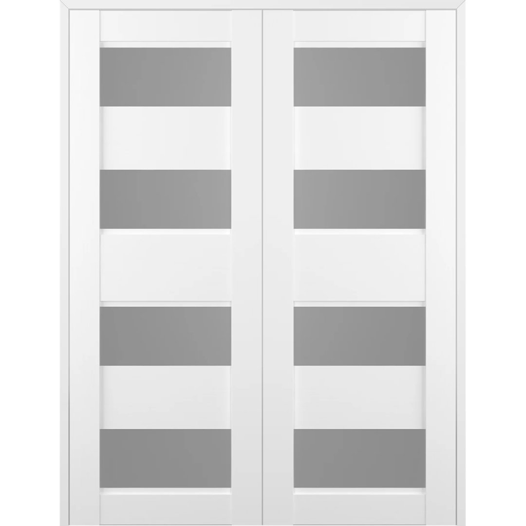 Della Solid Manufactured Wood and Glass Paneled Prefinished Standard Double Door Belldinni 