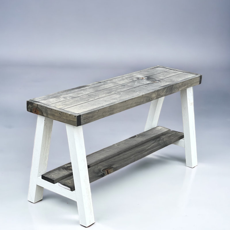 Minoo Solid Wood Storage Bench, Gray/White
