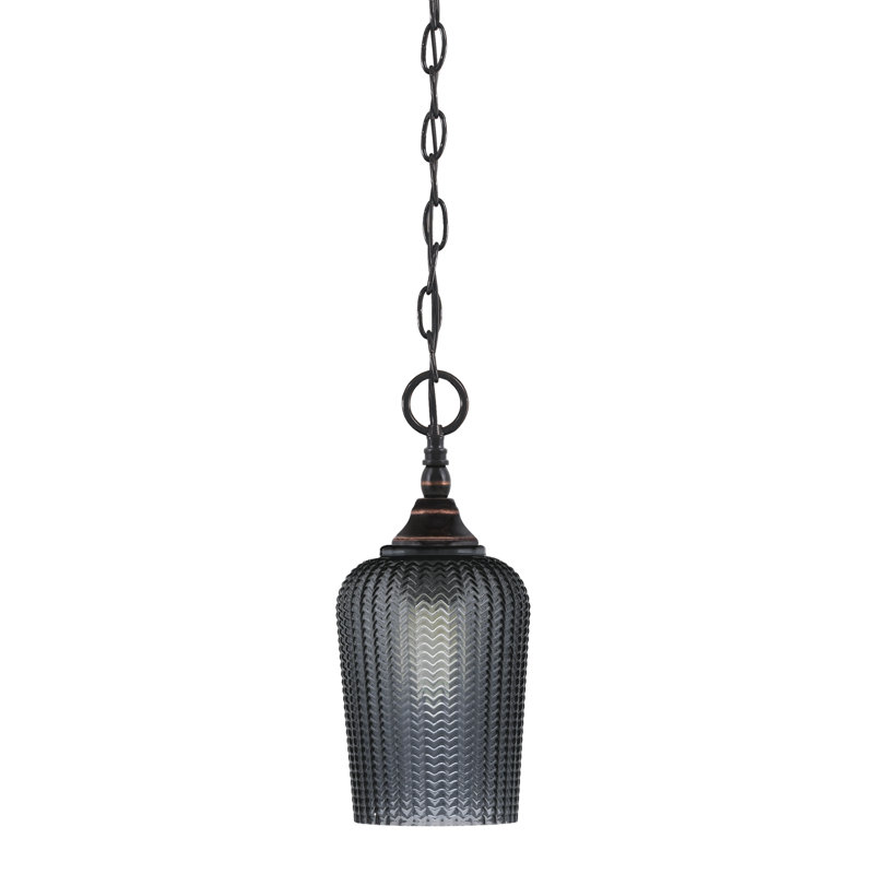 Mini-luminaire suspendu en chaîne avec verre texturé fumé de 5 po, Cuivre / noir