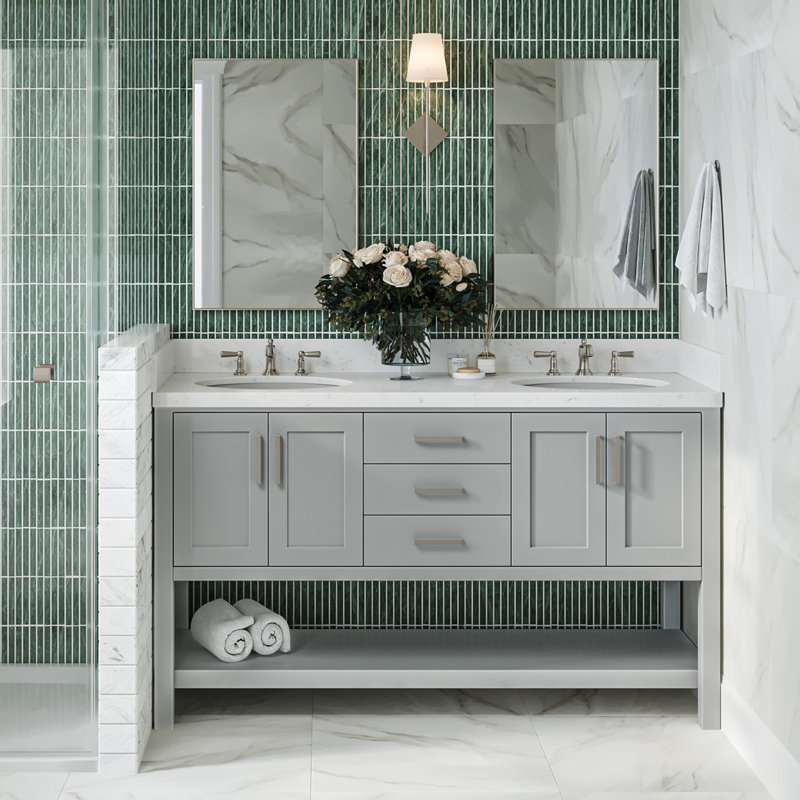 ARIEL Magnolia 60 Double Sink Bathroom Vanity with Top, Gray